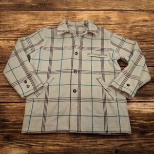 Vtg 40s Jumbo Jac Wool Jacket Mens‎ L /XL Cream Plaid Merrill Woolen Mills 1940s